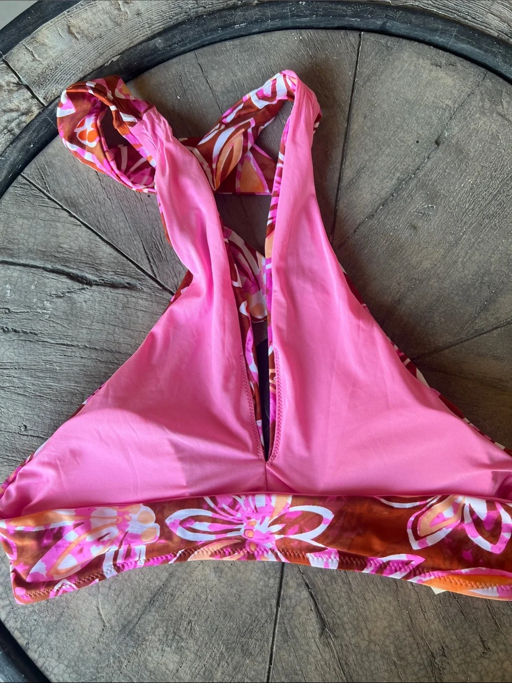 Floral Pink & Rust Halter Top Small B11